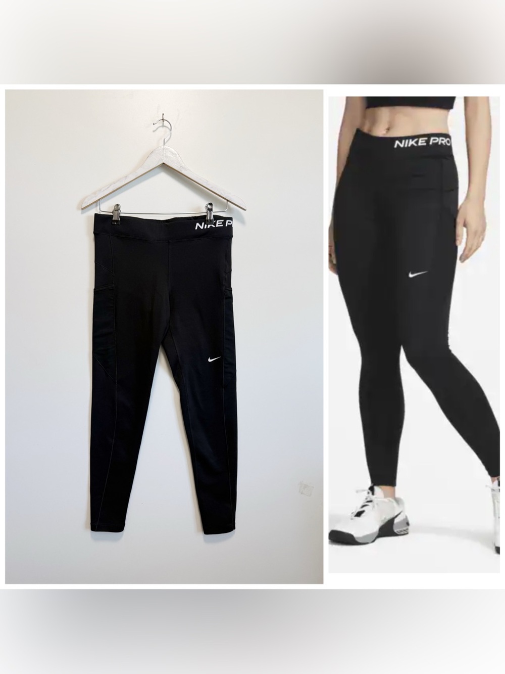 NIKE PRO Therma-Fit Mid Rise Pocket Leggings L Large Women’s Black Lined